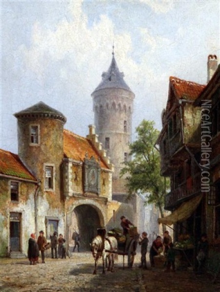 Old Butterhall, Brussels, Belgium Oil Painting - Pieter Cornelis Dommershuijzen