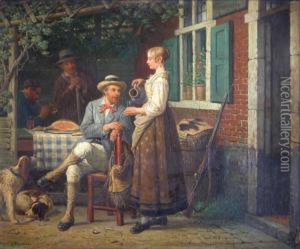 Jagersmaaltijd - Le Repas Des Chasseurs. Oil Painting - Adrien Ferdinand de Braekeleer