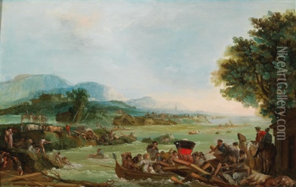 The Flooding Of The Tagliamento River Oil Painting - Giuseppe Bernardino Bison
