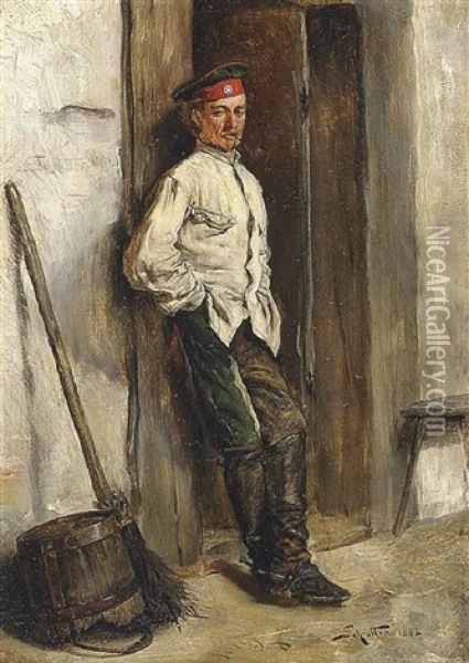 An Austrian Soldier Oil Painting - Alfred von Schroetter
