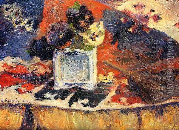 Flowers And Carpet Aka Pansies Oil Painting - Paul Gauguin