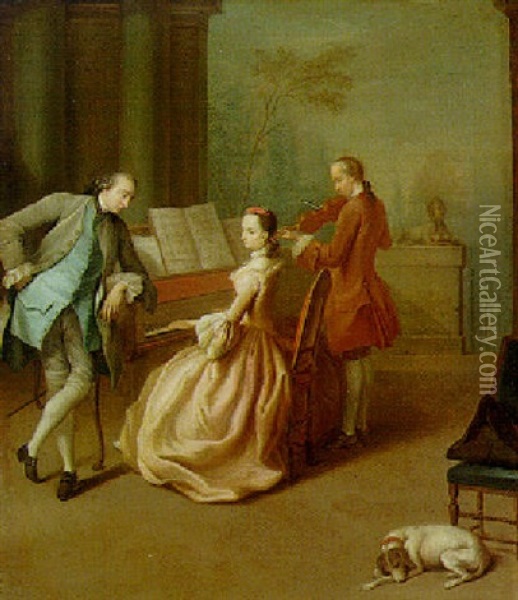 A Musical Gathering Oil Painting - Philip Mercier