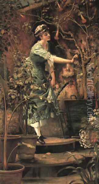 In a Conservatory Oil Painting - George Hamilton Barrable