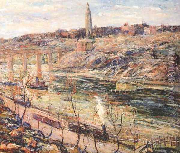 Harlem River at High Bridge Oil Painting - Ernest Lawson