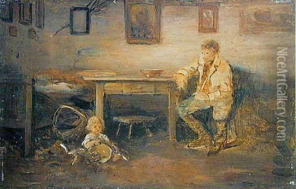 W Chlopskiej Izbie Oil Painting - Franciszek, Franz Ejsmond