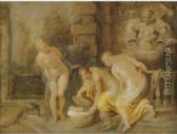 The Discovery Of The Baby Erichthonius By The Daughters Of Cecrops Oil Painting - Peter Paul Rubens