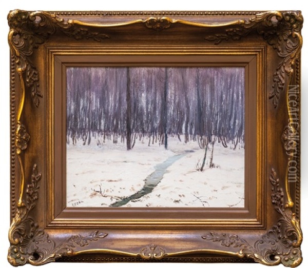 Lesni Potok V Zime (u Zeleznice) Oil Painting - Frantisek Kavan