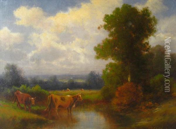 Cows At A Brook Oil Painting - Thomas Bailey Griffin