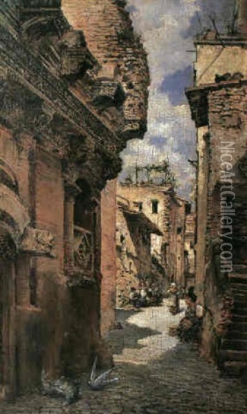 An Italian Backstreet Oil Painting - Arcadi Mas y Fondevila