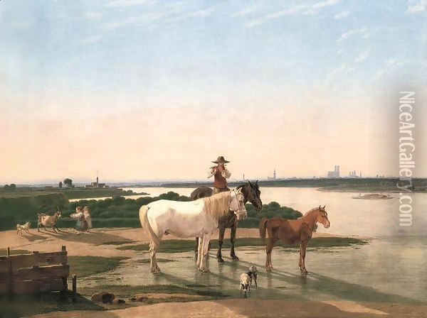 Isar Landscape near Munich Oil Painting - Wilhelm Von Kobell