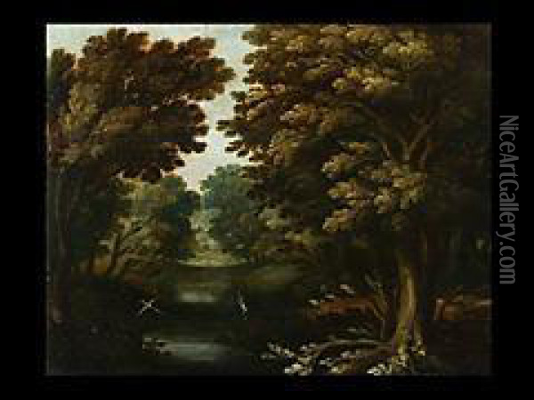Waldlandschaft Mit Vogeln Oil Painting - Gillis van Coninxloo