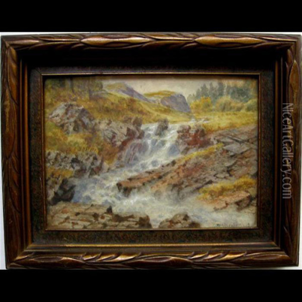 Waterfall Study; Autumn Landscape Oil Painting - Thomas Mower Martin