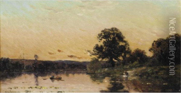 Sunset River Landscapes Oil Painting - Hippolyte Camille Delpy