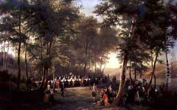 Lunch Given by Louis Philippe 1773-1850 for Queen Victoria 1819-1901 in the Forest of Eu Oil Painting - Karl Girardet