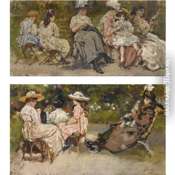 Parisian Scene (+ Another; Pair) Oil Painting - Raffaele Ragione