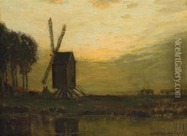 Windmill In Belgium Oil Painting - Charles Warren Eaton