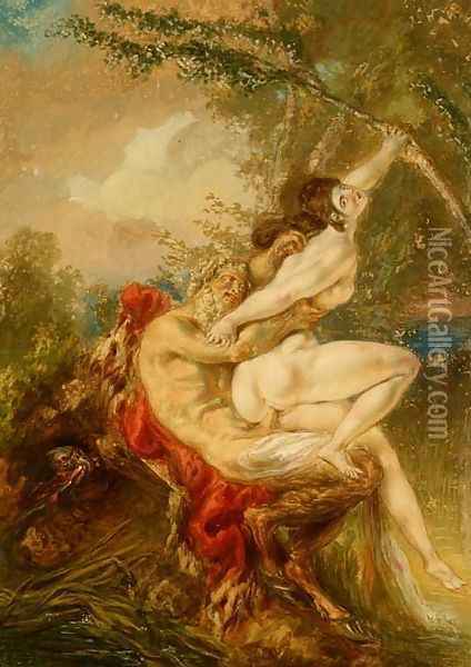 Jupiter and Antiope, from Histoire Universelle, 1740's Oil Painting - Charles-Antoine Coypel