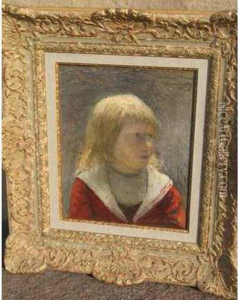 Enfant Blond Avec Une Veste Rouge Oil Painting - Henri Martin