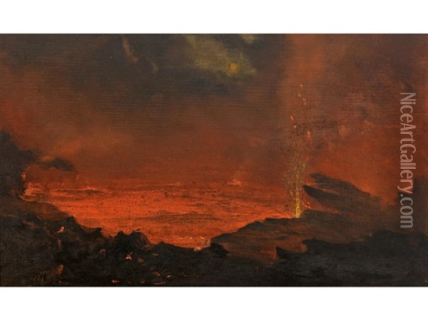 Halemaumau, Lake Of Fire, Kilauea Crater Oil Painting - David Howard Hitchcock