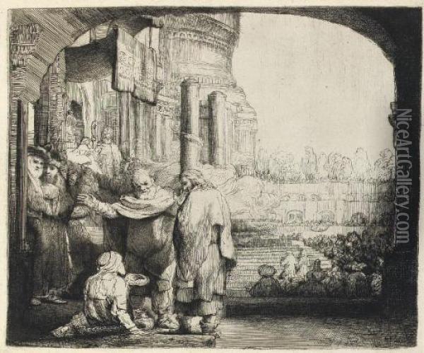 Peter And John Healing The Cripple At The Gate Of The Temple (b., Holl. 94; H. 301) Oil Painting - Rembrandt Van Rijn