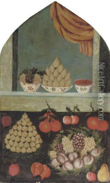 Still Life With Grapes Oil Painting - Mirza Baba