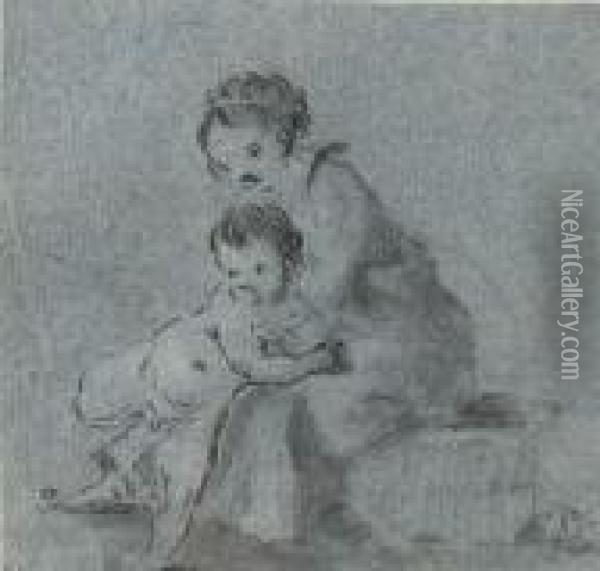 Une Mere Assise Avec Son Enfant Oil Painting - Alexis Peyrotte