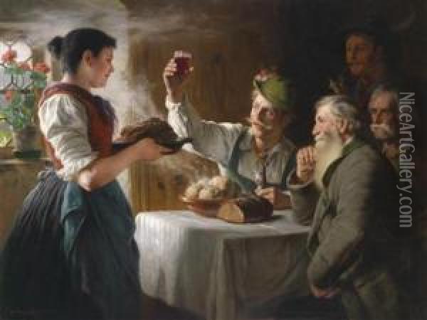 A Toast To The Landlady Oil Painting - Adolph Muller-Grantzow