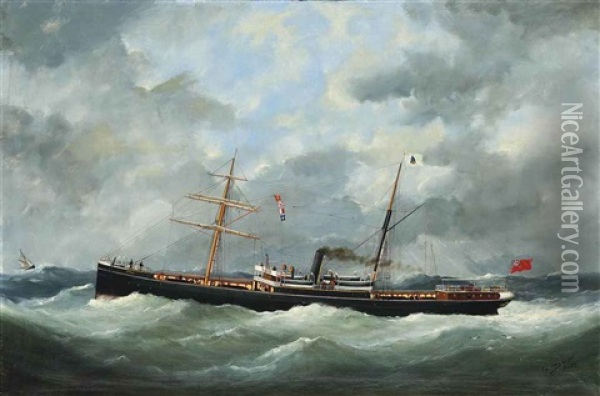 R. Bell & Co.s Steamship Bothal In A Heavy Swell Oil Painting - Marie-Edouard Adam