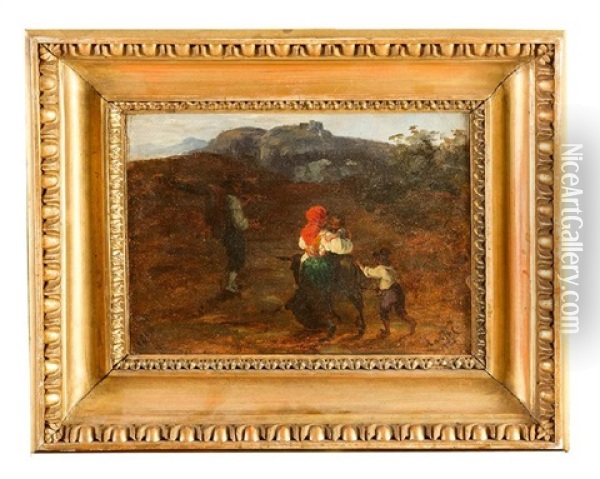 Family With Donkey In The Mountains Oil Painting - Johann Matthias Ranftl