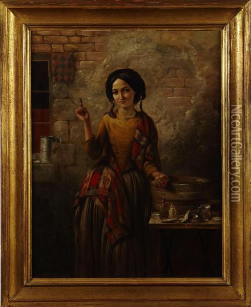 Ostronplockerska Oil Painting - James Hardy