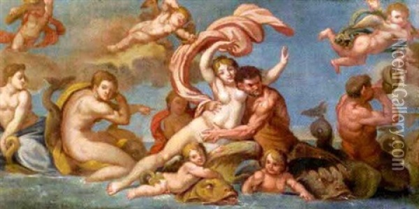 'thetis Und Peleus' Or 'galatea' Or 'venus Und Triton' Oil Painting - Agostino Carracci