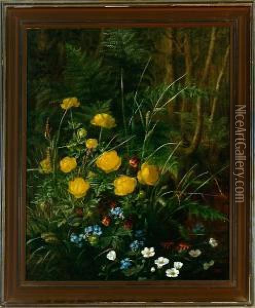 A Forest Floor With Buttercups, Anemones And A Butterfly Oil Painting - Anthonie, Anthonore Christensen