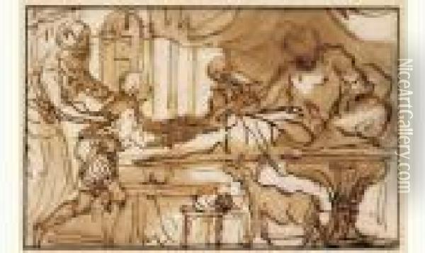 Esau Cede Son Droit D'ainesse A Jacob Contre Un Plat De
 Lentilles Oil Painting - Domenico Piola