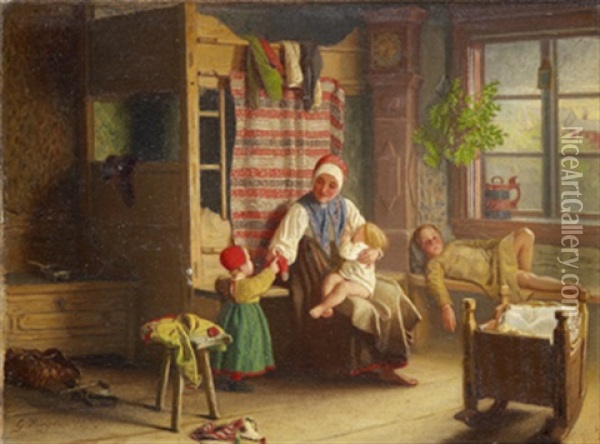Allmogeinterior Med Familj Oil Painting - Gottfrid (Arvid Julius G.) Virgin