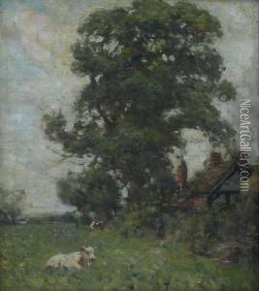 Calf In Pastoral Setting Oil Painting - Frederick William Jackson
