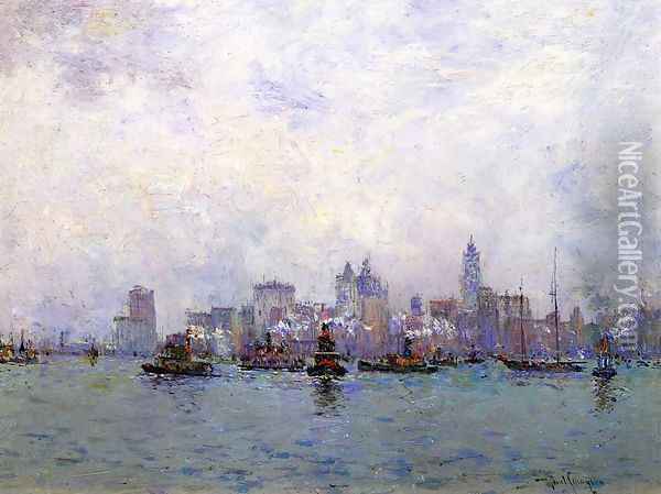 Lower New York from Grace & Co.'s Pier Oil Painting - Paul Sawyier