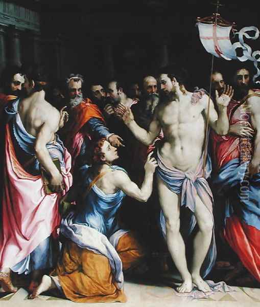 The Incredulity of St. Thomas, c.1547 Oil Painting - Francesco de' Rossi