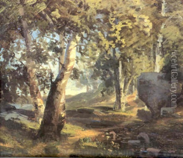 Bjorkskogsinterior Oil Painting - Gustaf-Werner Holmberg
