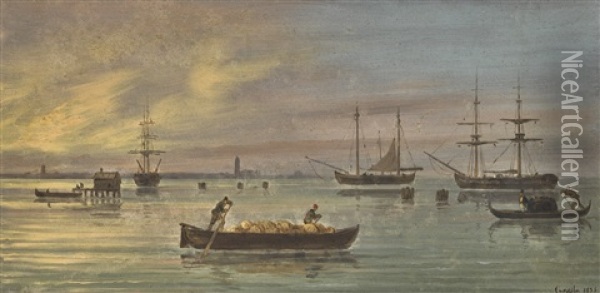 View Of A Venetian Lagoon Oil Painting - Giuseppe Canella I