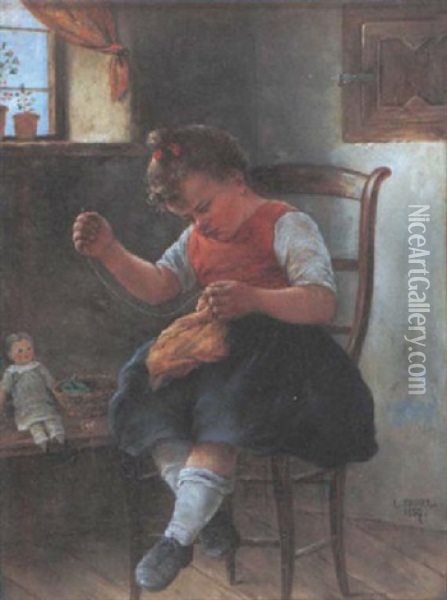 Die Kleine Puppenmutter Oil Painting - Ludwig Dominik Kohrl