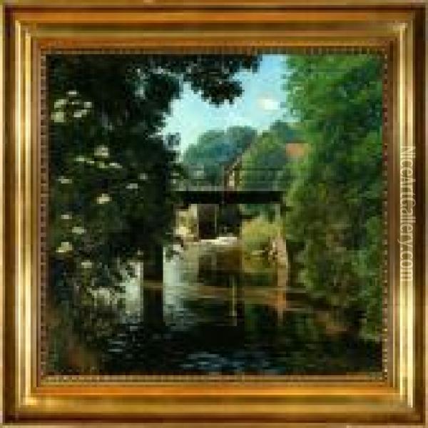 Summer Day At A Water Mill Oil Painting - Olaf Viggo Peter Langer