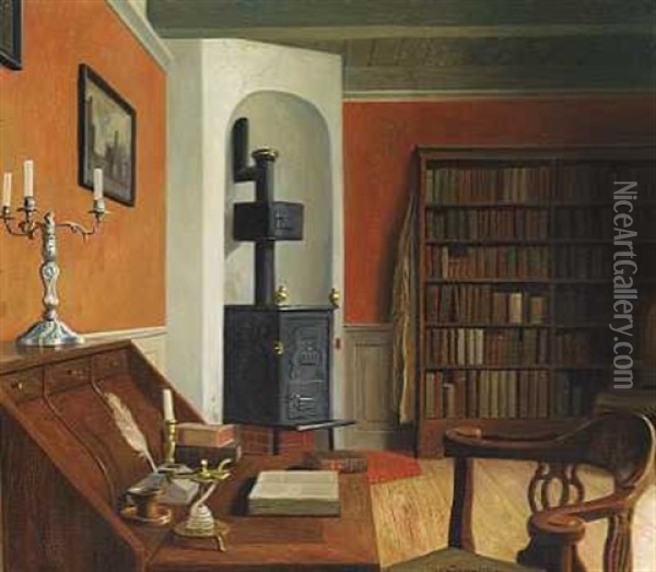 Fra Terslosegaard, Holbergs Arbejdsvaerelse Oil Painting - Christian Tilemann-Petersen