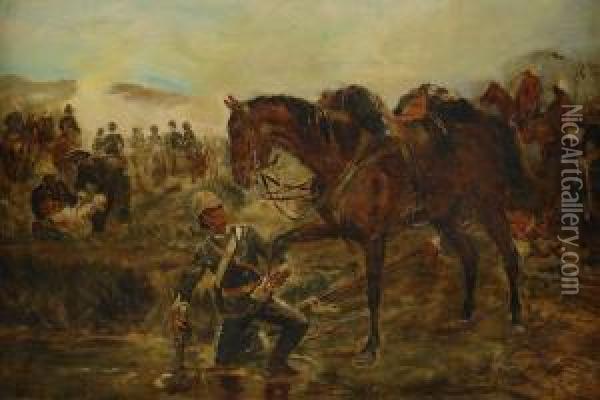 Kavallerist Som Ser Om Sin Skadade Hast Oil Painting - Richard Caton Woodville