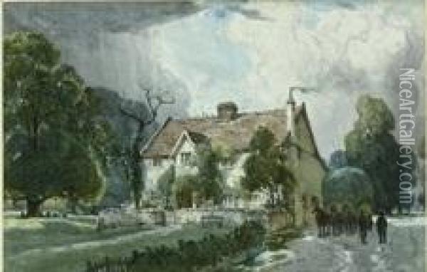 Old English Farm 1913 Oil Painting - Albert Henry Fullwood