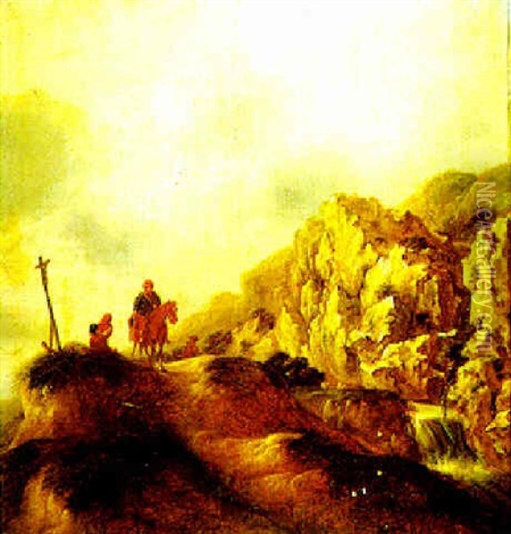 Reiter Auf Einer Pashohe Im Gebirge Oil Painting - Nicolaes Molenaer