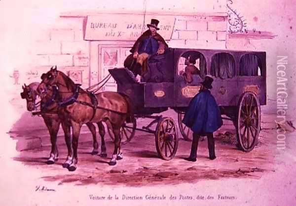 Carriage belonging to the Post Office Headquarters, also known as 'The Postmen's Carriage' Oil Painting - V. Adam