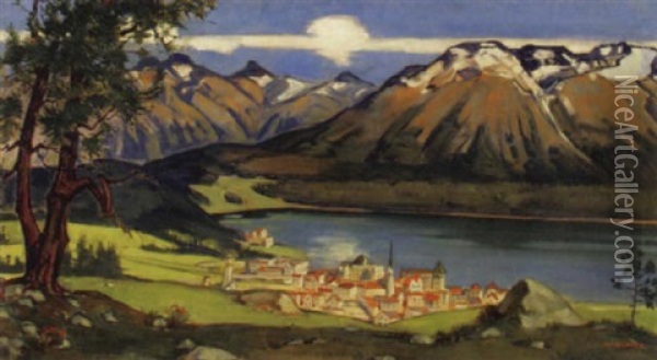 Dorf Am Bergsee Oil Painting - Walter Kupfer