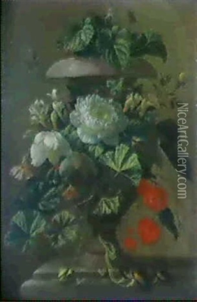 Blumen In Einer Steinwase Oil Painting - Elias van den Broeck