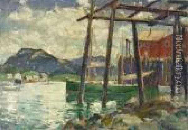 Old Wharfs Oil Painting - Jonas Lie