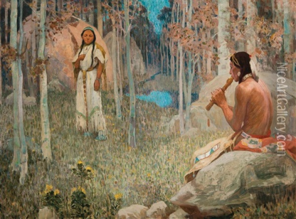 Call Of The Flute (the Love Call) Oil Painting - Eanger Irving Couse